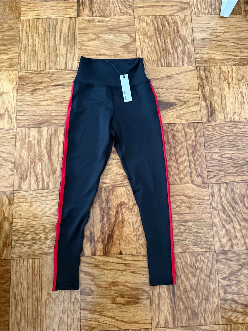 NWT SoulCycle Black Leggings with Red Side Stripe